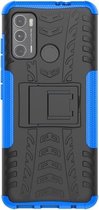 Voor Motorola Moto G60 Band Textuur Schokbestendig TPU + PC Beschermhoes met Houder (Blauw)