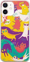 Apple iPhone 12 Hoesje - Transparant Siliconenhoesje - Flexibel - Met Dierenprint - Kat - Geel
