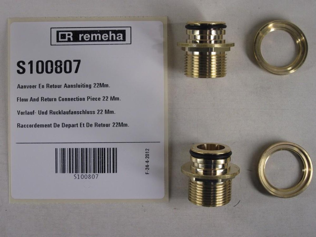 Remeha Calenta aanvoer en retour aansluiting 22mm