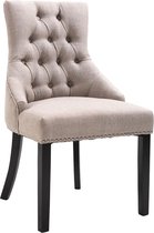 Nancy's Colleyville Eetkamerstoel - Keukenstoel - Gefstoffeerde Stoel - Rubber - Houten Poten - Fauteuil - Linnen - Grijs - 51 x 56 x 92 cm