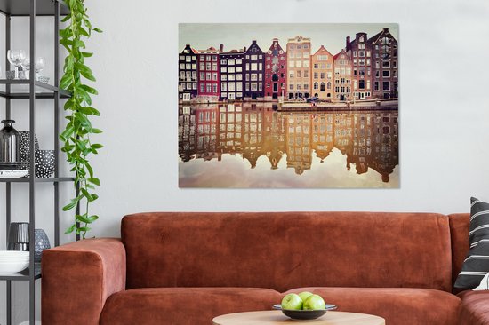 Réflexion des façades typiques dans l'eau en toile 120x80 cm - impression photo sur toile peinture Décoration murale salon / chambre à coucher) / Villes Peintures Toile