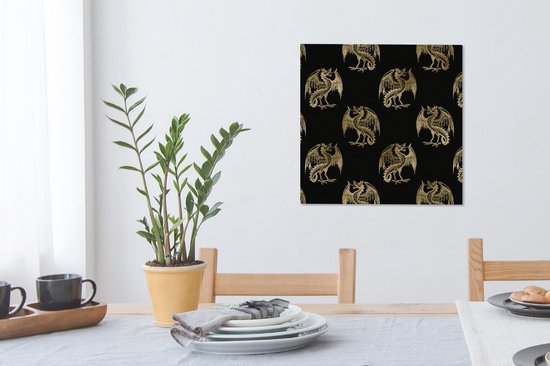 Toile Peinture Motifs - Dragon - Or - Zwart - 50x50 cm - Décoration murale