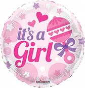 folieballon baby rattle girl meisjes 18 cm roze