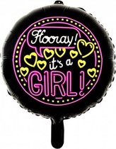 folieballon it's a girl rond 46 cm zwart/roze