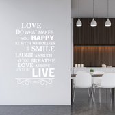 Muursticker Love Do What Makes You Happy -  Wit -  104 x 160 cm  -  engelse teksten  woonkamer - Muursticker4Sale