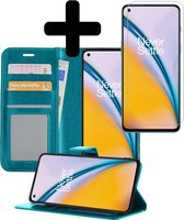 Hoesje Geschikt voor OnePlus Nord 2 Hoesje Book Case Hoes Wallet Cover Met Screenprotector - Hoes Geschikt voor OnePlus Nord 2 Hoesje Bookcase Hoes - Turquoise