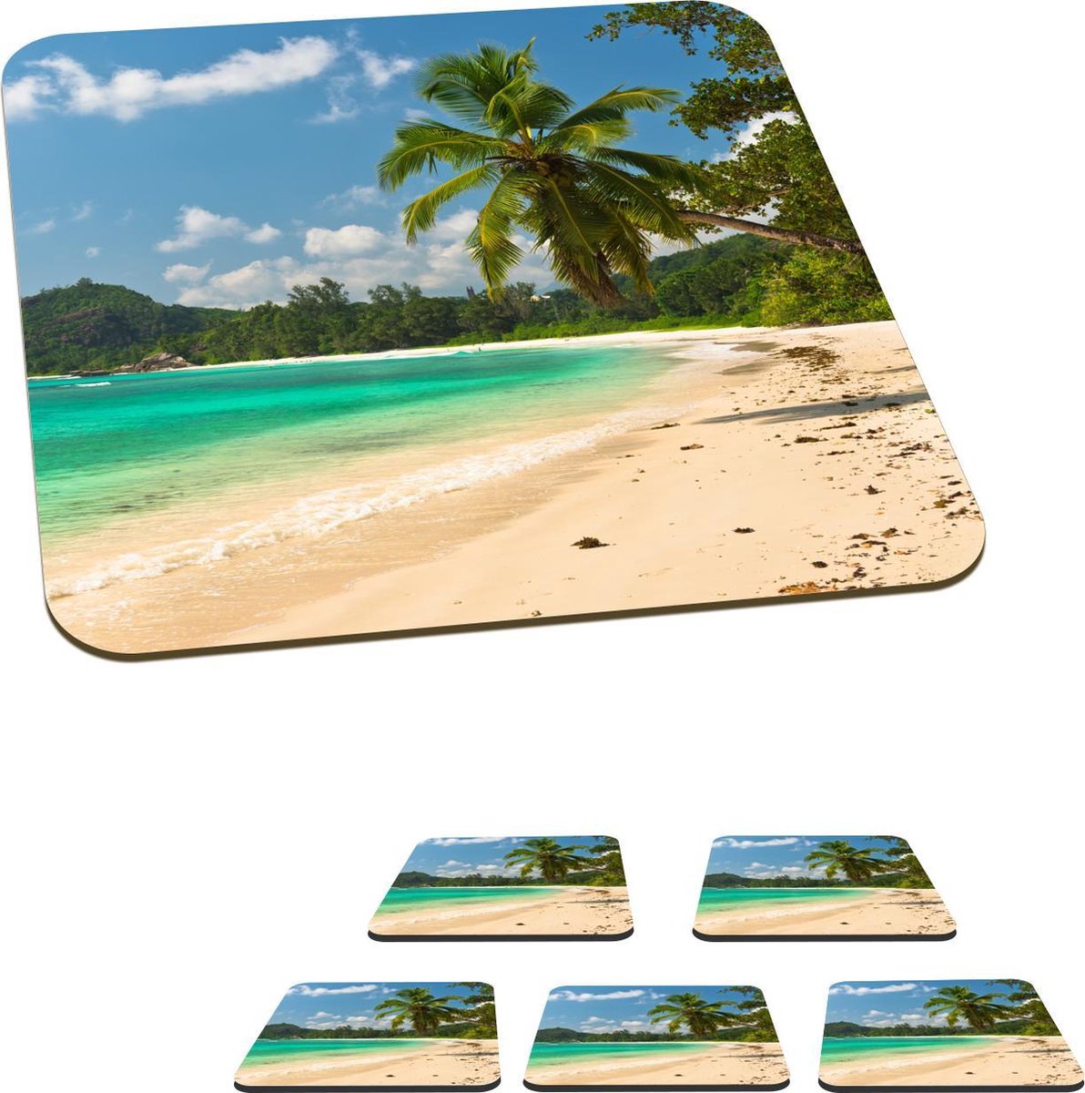 Onderzetters voor glazen - Tropisch - Eiland - Strand - 10x10 cm - Glasonderzetters - 6 stuks