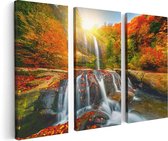 Artaza - Triptyque de peinture sur toile - Cascade aux couleurs d'automne - 120x80 - Tableau sur toile - Impression sur toile