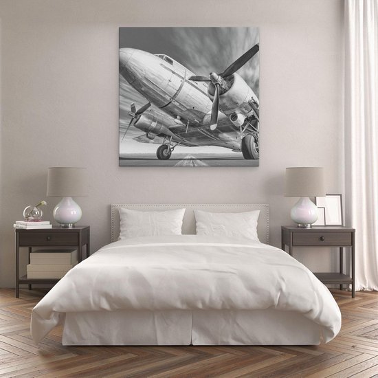 Artaza - Peinture Sur Toile - Vieil Avion Sur La Piste - 90x90 - Groot - Photo Sur Toile - Impression Sur Toile