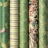 Natuur groen assortiment cadeaupapier inpakpapier - 150 x 70 cm - 5 rollen