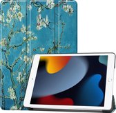 Case2go - Tablet hoes geschikt voor iPad 2021 - 10.2 Inch - Tri-Fold Book Case - Witte Bloesem