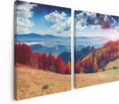 Artaza Canvas Schilderij Tweeluik Kleurrijke Herfstbos Met Heuvellandschap - 120x80 - Foto Op Canvas - Canvas Print