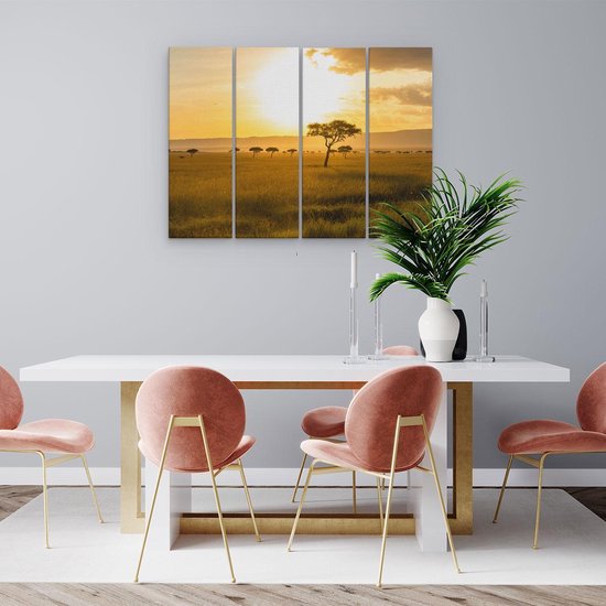 Artaza - Quadriptyque de peinture sur toile - Coucher de soleil dans la savane - 80x60 - Photo sur toile - Impression sur toile