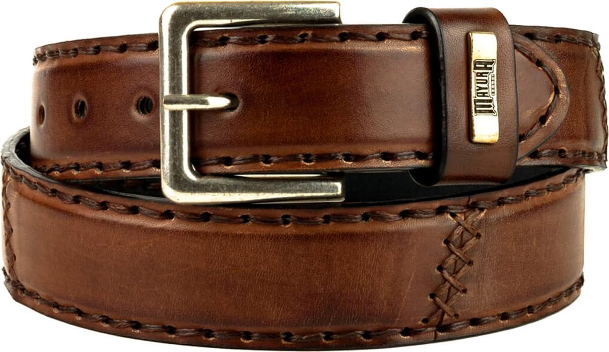 Mayura Riem 925 Cognac Cowboy Western 4 cm Brede Jeans Riem Verwisselbare Gesp Glad leder Maat 95 cm (bovenkant gesp tot middelste gaatje)