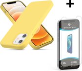 ShieldCase Silicone case geschikt voor Apple iPhone 12 Mini - 5.4 inch - geel + glazen Screen Protector