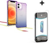 ShieldCase Rainbow geschikt voor Apple iPhone 12 / 12 Pro - 6.1 inch hoesje met koord + glazen Screen Protector