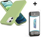 ShieldCase Silicone case geschikt voor Apple iPhone 12 / 12 Pro - 6.1 inch - lichtgroen + glazen Screen Protector