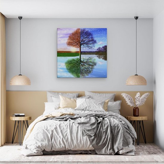 Artaza - Peinture sur toile - Arbre des quatre saisons - 70 x 70 - Photo sur toile - Impression sur toile