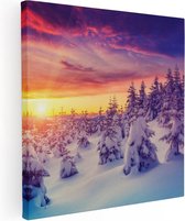 Artaza Canvas Schilderij Zonsondergang In Het Sneeuw Bos  - 30x30 - Klein - Foto Op Canvas - Canvas Print