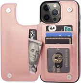 ShieldCase geschikt voor Apple iPhone 13 Pro wallet case - roze - Bookcase hoesje portemonnee - Walletcase flipcase shockproof hoesje pasjeshouder
