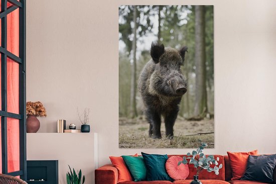 Sanglier parmi les arbres 120x180 cm - Tirage photo sur Toile (Décoration murale salon / chambre) / Animaux sauvages Peintures XXL / Groot format!