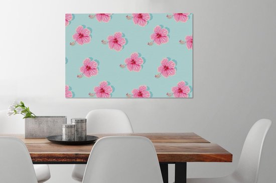 Canvas Schilderij Bloemen - Zomer - Roze - Patroon - 60x40 cm - Wanddecoratie