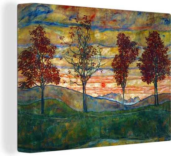 Canvas Schilderij Four trees - Egon Schiele - 40x30 cm - Wanddecoratie
