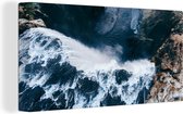 Canvas Schilderij IJsland - Waterval - Rots - 40x20 cm - Wanddecoratie