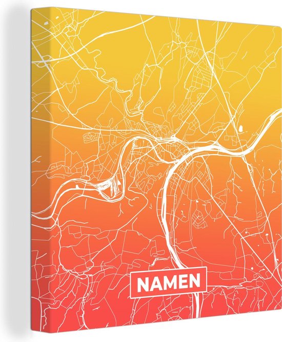 Canvas Schilderij Stadskaart - Namen - België - Oranje - Wanddecoratie - Plattegrond