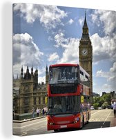 Canvas Schilderij Bus - Londen - Rood - 20x20 cm - Wanddecoratie