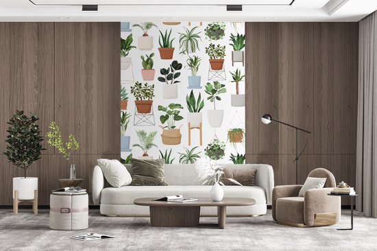 Motif de diverses illustrations de plantes sur fond blanc 200x300 cm