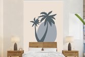 Behang - Fotobehang Palmboom - Pastel - Blauw - Zon - Breedte 200 cm x hoogte 300 cm