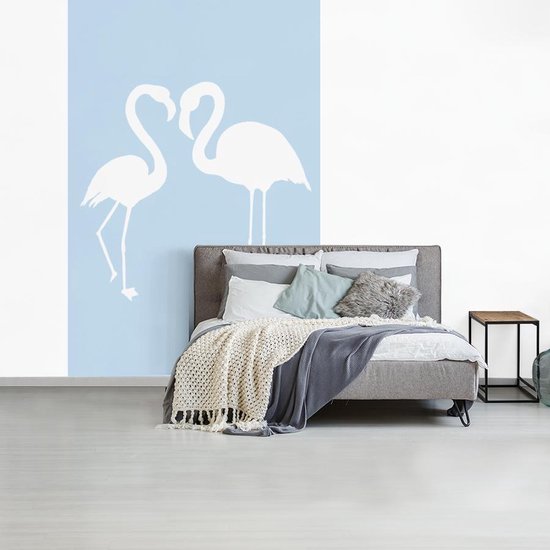 Silhouettes Witte de flamants roses sur fond bleu clair 195x300 cm