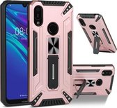 Voor Huawei Y6 2019 War-god Armor TPU + PC Schokbestendige magnetische beschermhoes met opvouwbare houder (rosé goud)