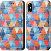 Kleurrijke magnetische horizontale flip PU lederen tas met houder en kaartsleuf en portemonnee voor iPhone X / XS (Rhombus Mandala)