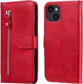 Mode Kalf Textuur Rits Horizontale Flip Leren Hoes Met Standaard & Kaartsleuven & Portemonnee Functie Voor iPhone 13 (Rood)