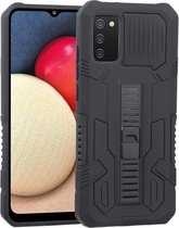 Voor Samsung Galaxy A02s Vanguard Warrior All Inclusive dubbele kleur schokbestendig TPU + pc-beschermhoes met houder (rotszwart)