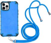 Schokbestendige honingraat pc + TPU-hoes met nekkoord voor iPhone 12 Pro Max (blauw)