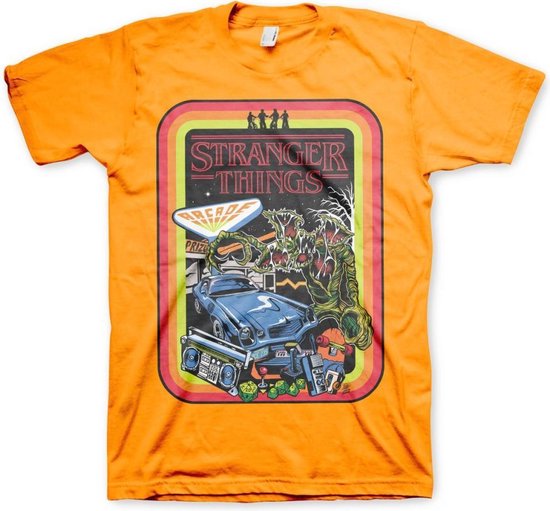 Stranger Things Heren Tshirt -S- Retro Poster Oranje