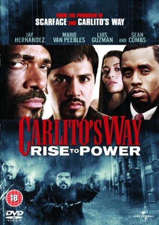 DVD hoes met de filmtitel 'Carlito's Way: Rise To Power'. Vier mannen en een vrouw staan op de hoes.