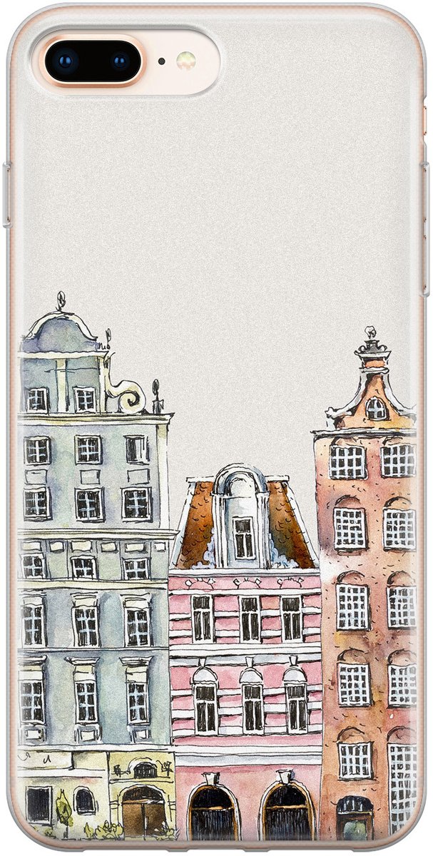 Leuke Telefoonhoesjes - Hoesje geschikt voor iPhone 8 Plus - Grachtenpandjes - Soft case - TPU - Print / Illustratie - Multi