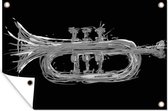 Tuindecoratie Illustratie van een trompet - zwart wit - 60x40 cm - Tuinposter - Tuindoek - Buitenposter