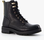 TwoDay leren dames veterboots met croco print - Zwart - Maat 37 - Echt leer