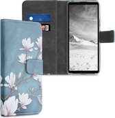 kwmobile telefoonhoesje geschikt voor Sony Xperia 10 III - Backcover voor smartphone - Hoesje met pasjeshouder in taupe / wit / blauwgrijs - Magnolia design