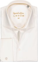 Ledub modern fit overhemd - dubbele manchet - beige twill - Strijkvrij - Boordmaat: 38