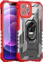 PC + TPU schokbestendige beschermhoes met metalen ringhouder voor iPhone 12 Mini (rood)