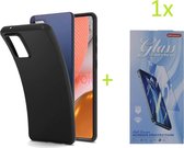 Samsung Galaxy A72 TPU Silicone rubberen hoesje + 1 stuk Tempered screenprotector - zwart