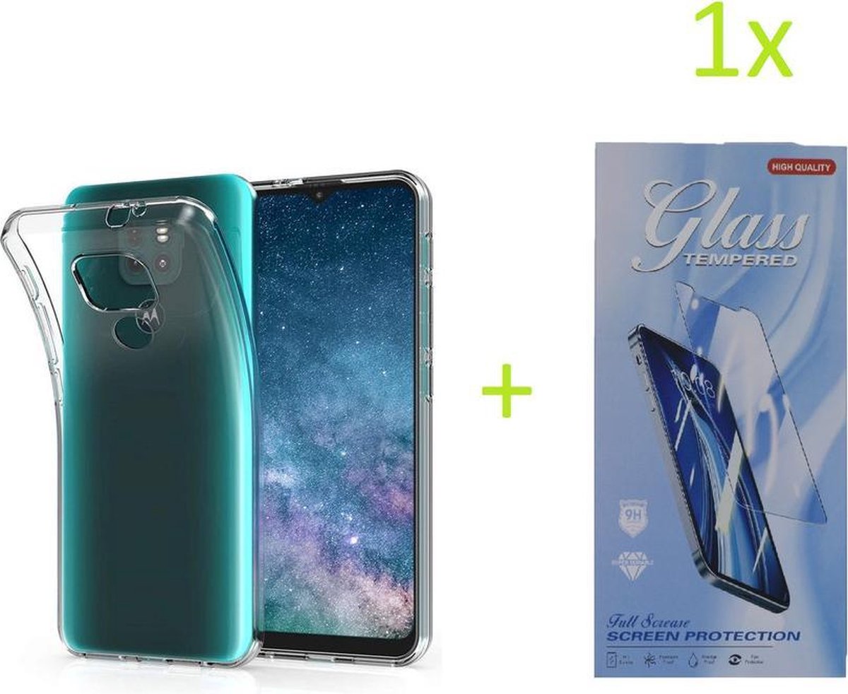Hoesje Geschikt voor: Motorola Moto G9 Play & E7 Plus Transparant TPU silicone Soft Case + 1X Tempered Glass Screenprotector