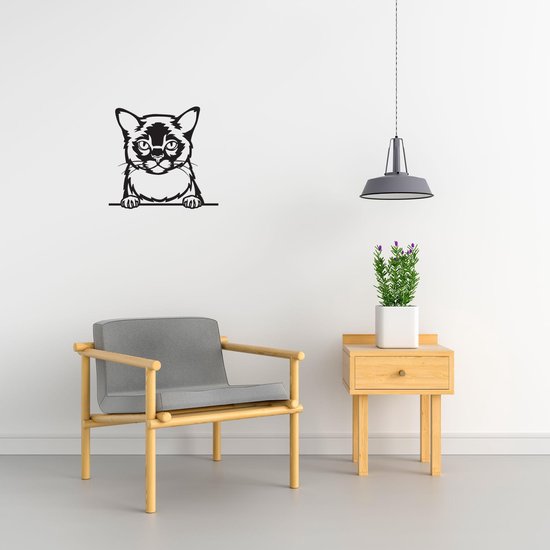 Burmees - Kat - Poes - M - 57x62cm - Zwart - wanddecoratie