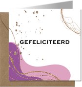Tallies Cards - greeting - ansichtkaarten - Gefeliciteerd paars - Abstract  - Set van 4 wenskaarten - Inclusief kraft envelop -  - 100% Duurzaam